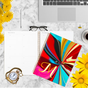 Eindeutiges Blau Rot Gold Monogramm Verflüssigtes  Planer