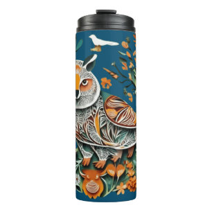 Eindeutiges Design mit Vintage-Eule und Blumen Thermosbecher