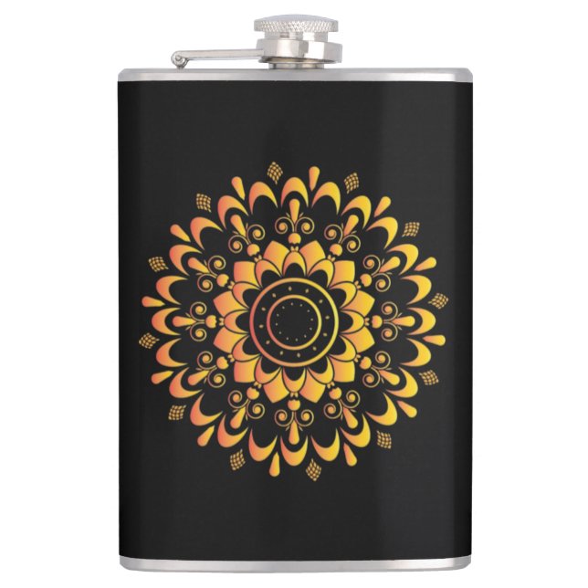 Eindeutiges goldenes Mandala-Design-95747 Flachmann (Vorderseite)