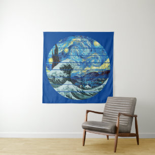 EINDRUCKSSTARRY NIGHT WAVE KANAGAWA ART WANDTEPPICH