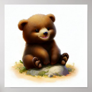 Eine 3D-Aquarellmalerei auf einem Grizzly Bärenkub Poster