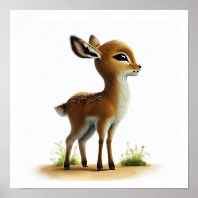 Eine 3D-Aquarellmalerei einer Niedlichen Gazelle Poster (Vorne)
