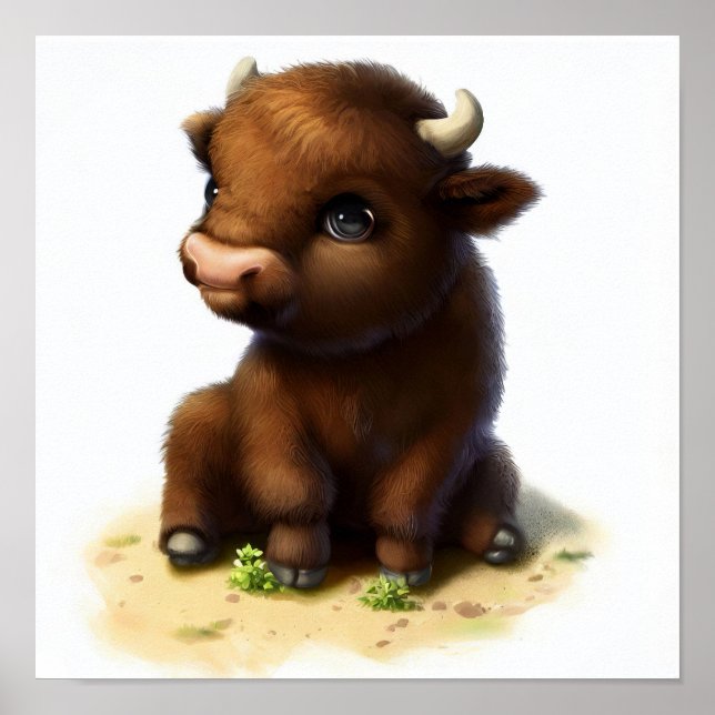 Eine 3D-Aquarellmalerei eines amerikanischen Bison Poster (Vorne)