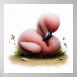 Eine 3D-Aquarellmalerei eines Niedlichen Flamingo Poster