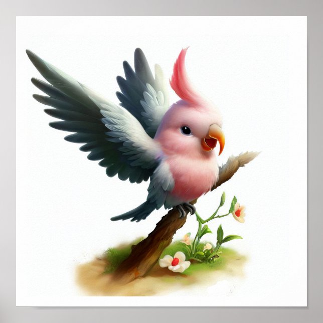 Eine 3D-Aquarellmalerei eines Niedlichen Galah-Coc Poster (Vorne)