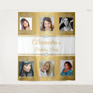 eine 6 Fotos Gold Geburtstagsparty White Pearl Wandteppich