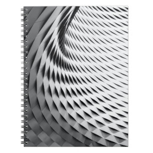 Eine abgerundete Fassade mit weißem Kunstwerk Notizblock