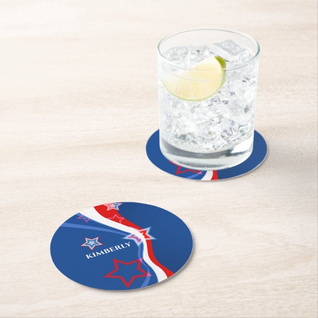 Eine Abstrakte amerikanische Flagge Runder Pappuntersetzer (Vor Ort)