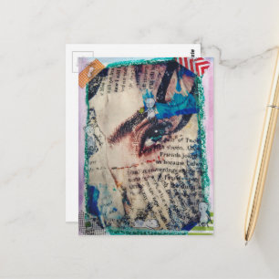 Eine abstrakte Mixed-Media-Collage mit Gesicht Postkarte