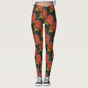 Eine abstrakte, rot-grüne Rose mit Blumenkacheln Leggings