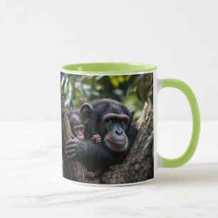 Eine Affenmutter wacht über das Baby. Tasse