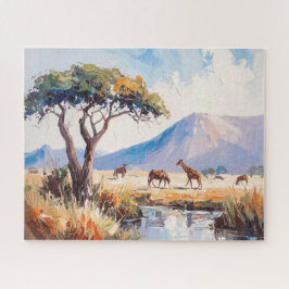 Eine afrikanische Landschaft in goldenem Licht Puzzle