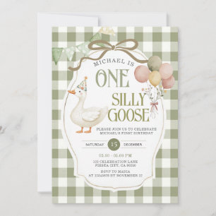 Eine Alberne Gans Birthday Sage Green Gingham Einladung