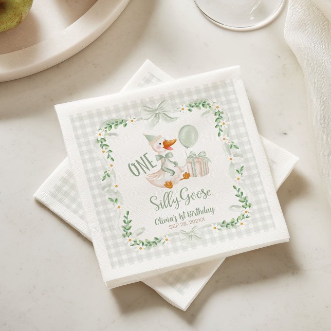 Eine alberne Gans Grüner Schleife Blumen 1. Geburt Serviette (Von Creator hochgeladen)
