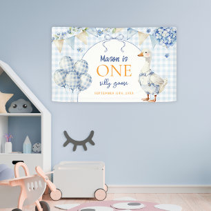Eine alberne Gans Junge Erster Geburtstag Blau Gin Banner