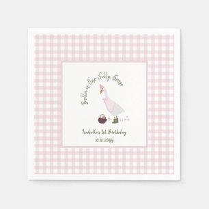 Eine alberne Gans Mädchen Rosa Gingham 1. Geburtst Serviette