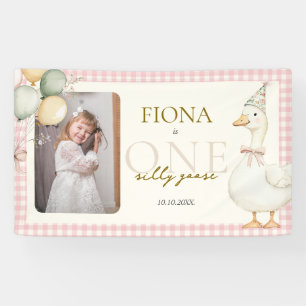 Eine alberne Gans Pink Gingham 1. Geburtstagsfoto Banner