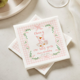 Eine alberne Gans Rosa Schleife Blumen 1. Geburtst Serviette