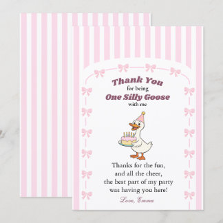 Eine alberne Gans rosa Schleife Mädchen 1. Geburts Dankeskarte
