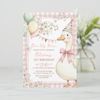 Eine alberne Gans rosa Schleife Mädchen 1. Geburts Einladung