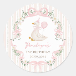 Eine Alberne Gänse Coquette Pink Bow Floral Geburt Runder Aufkleber