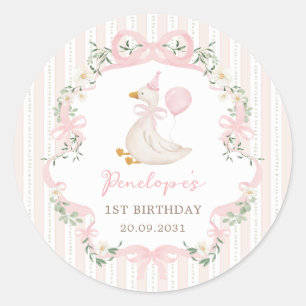 Eine Alberne Gänse Coquette Pink Bow Floral Geburt Runder Aufkleber