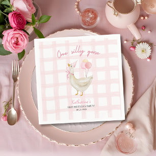 Eine Alberne Gänse Vintage Rosa Ente 1. Geburtstag Serviette