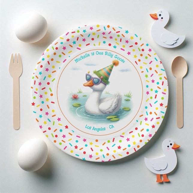 Eine Alberne Gänsefeier zum ersten Geburtstag Pappteller (One Silly Goose First Birthday Party Paper Plates)