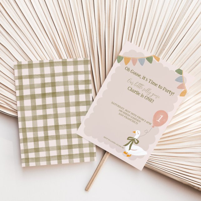 Eine Alberne Gänsepink Balloon Garland 1. Geburtst Einladung (Von Creator hochgeladen)