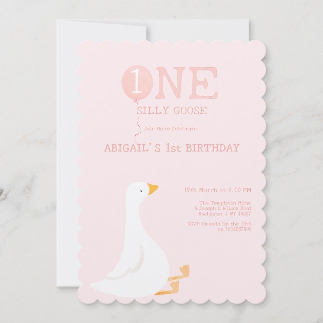 Eine Alberne Gänsepink-Girls 1. Geburtstag Einladung (Vorderseite)