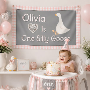 Eine Alberne Gänsepink-Graue-Girl's Geburtstagspar Banner