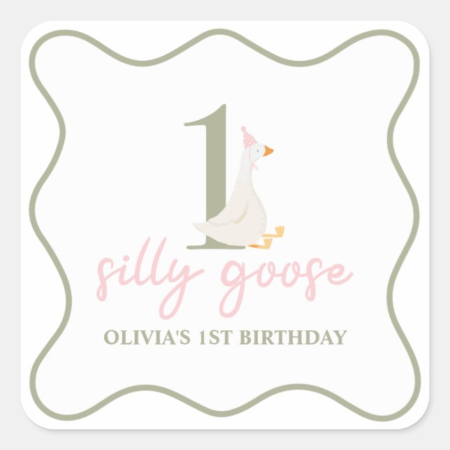 Eine Alberne Gänsepink und -grün Quadratischer Aufkleber (Vorderseite)