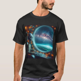 Eine Alien mit Blick auf den T - Shirt des Weltrau
