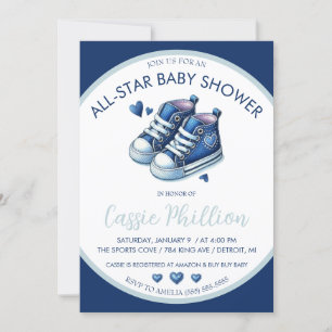 Eine All-Star-Babydusche, blaue Top-Sneakers Einladung