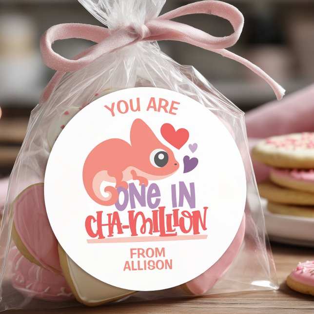 Eine am Valentinstag von Chameleon Runder Aufkleber (Personalized Valentine's Day Sticker )