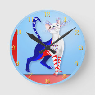 Eine amerikanische Katze Wallclock Runde Wanduhr
