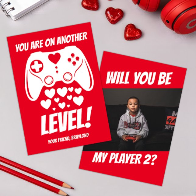 Eine andere Level-Video-Game-Valentinstag-Karte (Video Game Kids Photo Valentines Day Card)
