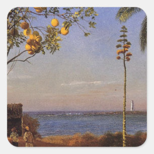 Eine Ansicht auf den Bahamas von Bierstadt Albert. Quadratischer Aufkleber
