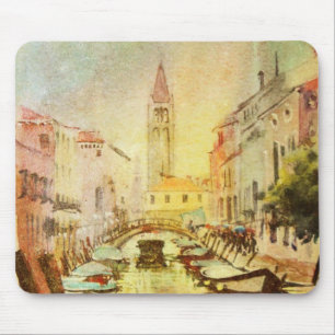 Eine Ansicht des Kanals mit Booten und Gebäuden Mousepad