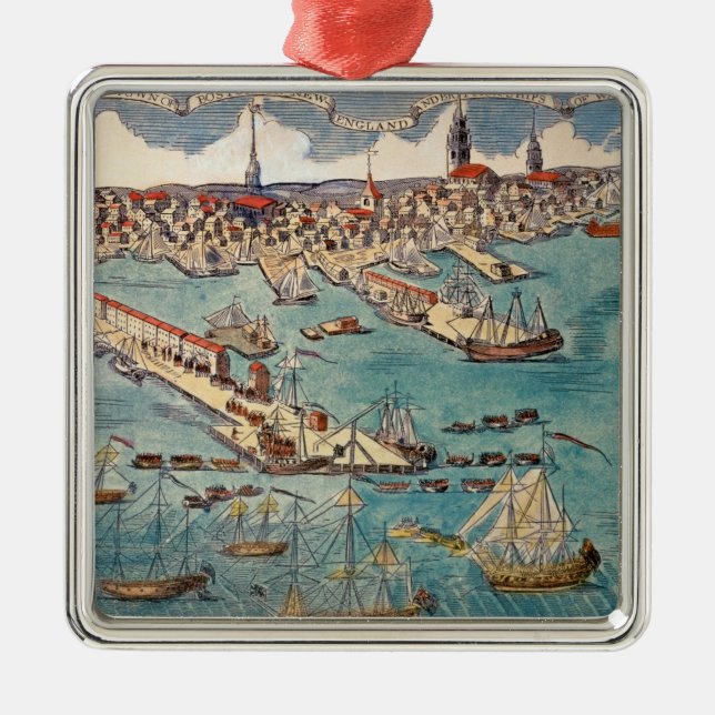 Eine Ansicht des Teils der Stadt von Boston Silbernes Ornament (Vorne)