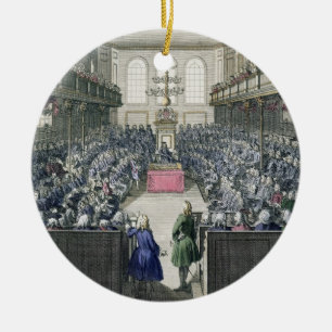 Eine Ansicht des Unterhauses, graviert von B. Col. Keramikornament