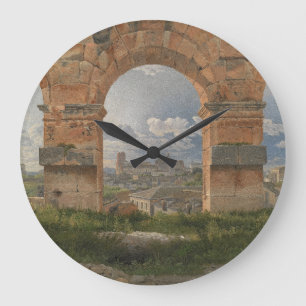 Eine Ansicht durch drei Bögen des Kolosseums Große Wanduhr