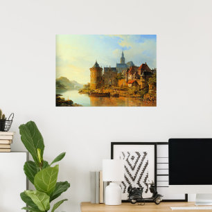 Eine Ansicht einer Stadt am Rhein Poster