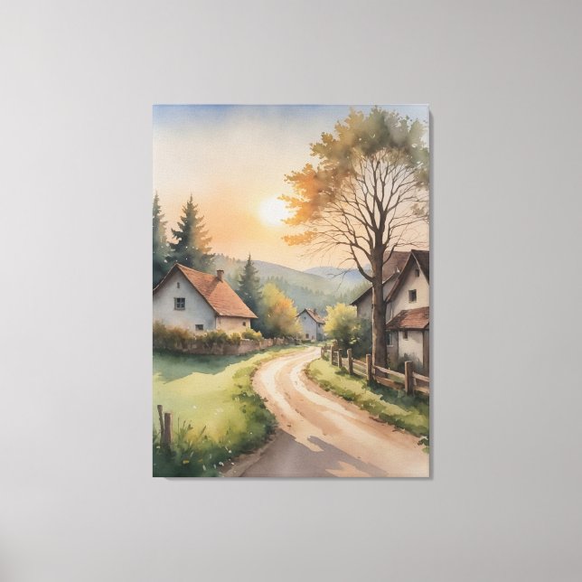 eine Aquarellmalerei und eine Straße Leinwanddruck (Vorderseite)