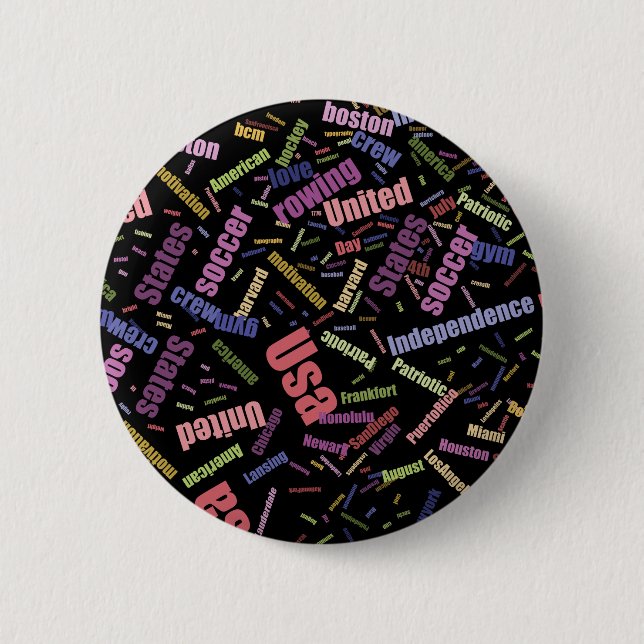 Eine Auflistung farbiger Wörter, die Americ beschr Button (Vorderseite)