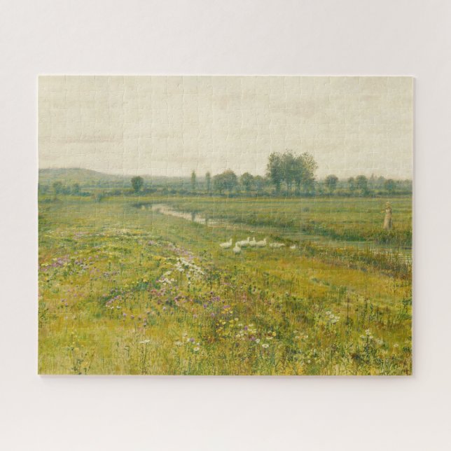 Eine ausgedehnte Wiesen-Landschaft mit Gänsen Puzzle (Horizontal)