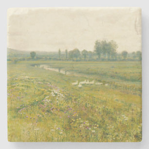 Eine ausgedehnte Wiesen-Landschaft mit Gänsen Steinuntersetzer