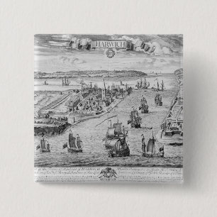 Eine Aussicht des Towne und des Hafens von Harwich Button