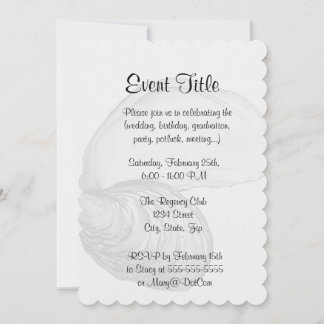 Eine Auster-Muschel mit dem Sprichwort "Die Welt i Einladung