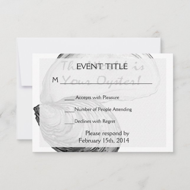 Eine Auster-Muschel mit dem Sprichwort "Die Welt i RSVP Karte (Vorderseite)